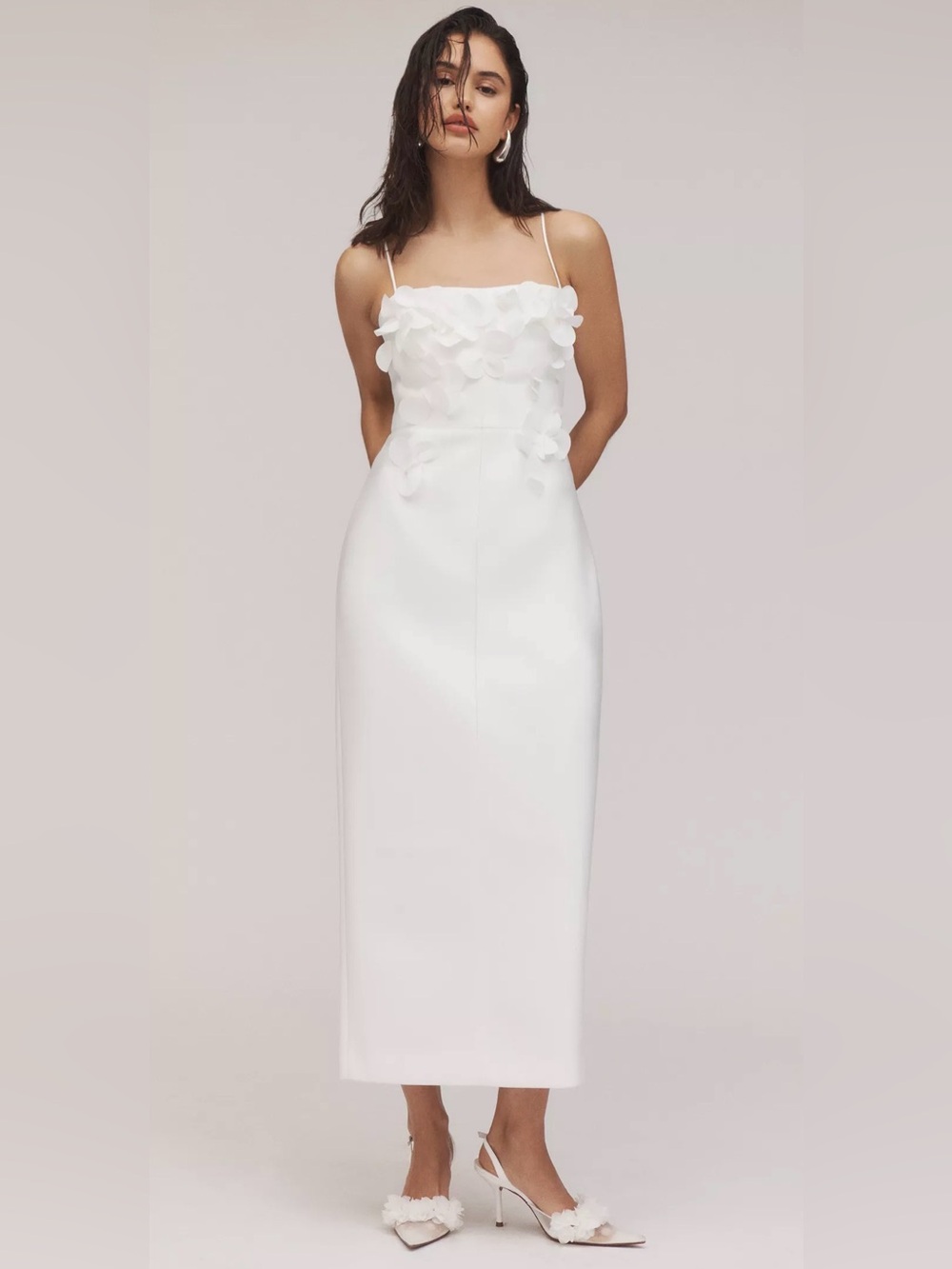 Acler White Midi Dress with Floral Appliqué